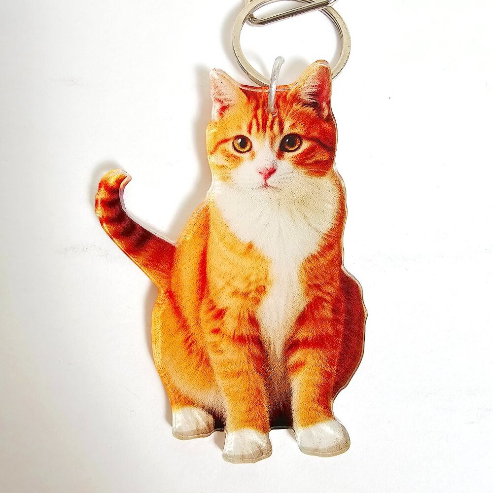 Orange Tabby Cat Keychain 2D Acrylic Kitty Key Ring Purse Backpack Charm Cute